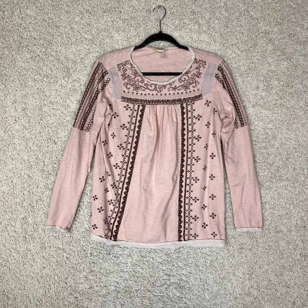 Sundance Blouse Womens XS Pink Embroidered Beaded Cottagecore Boho Hippie